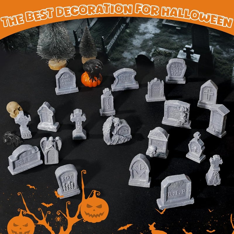Bbiamsleep 20 Pcs Halloween Miniature Tombstones Figurine Mini Resin Tombstones Mini Graveyard Gravestone Halloween Figurines for Miniature Graveyard Scene DIY Crafts Outdoor Decorations - Image 4